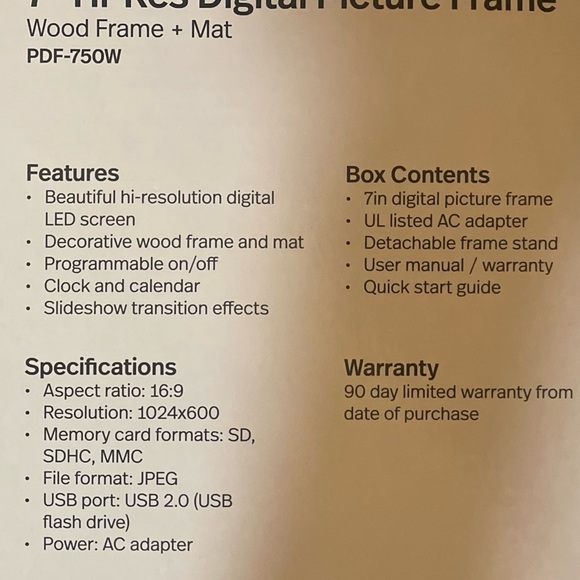 New! Polaroid PDF-750W 7" DIGITAL PIC FRAME - black wood- matte - Picture 12 of 12